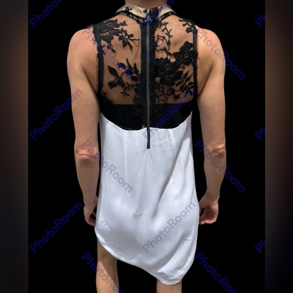 ALC XS White Sheath W/Black Lace Chest & Collar Dress - Picture 2 of 8